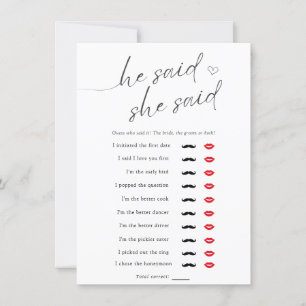 Minimalist He said, She said Shower Game Card