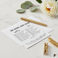 Minimalist He Said She Said Wedding Game