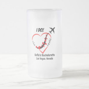 Minimalist heart and aeroplane frosted glass beer mug