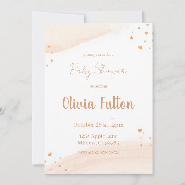 Minimalist Heart Baby Shower Invitation – Blush (Front)