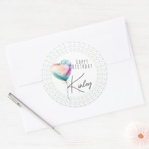 Minimalist Heart Balloon Pastel Happy Birthday  Classic Round Sticker