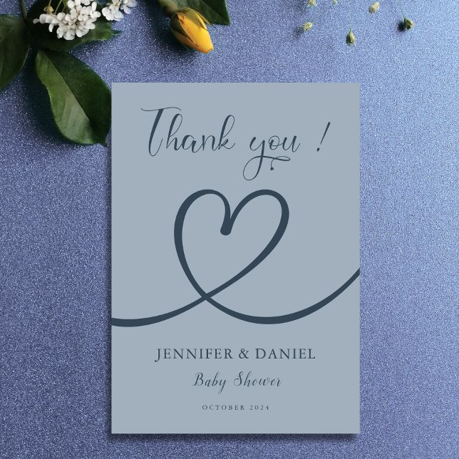 Minimalist Heart Blue Elegant Modern Baby Shower Thank You Card (Creator Uploaded)
