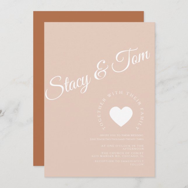 Minimalist Heart Earthy Tones Terracotta  Invitation (Front/Back)