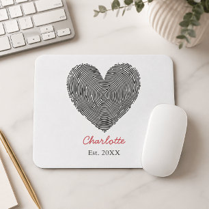 Minimalist Heart Fingerprint Personalised Name Mouse Mat