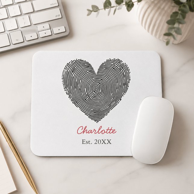Minimalist Heart Fingerprint Personalised Name  Mouse Mat (Creator Uploaded)