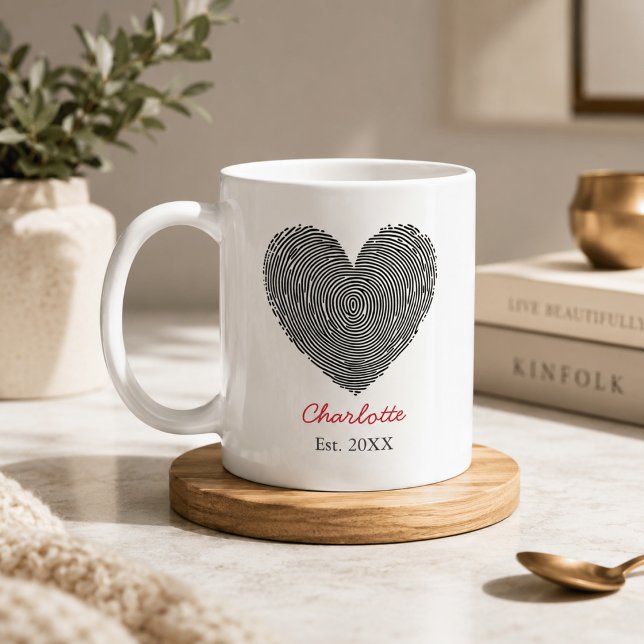 Minimalist Heart Fingerprint Personalised Name Mug (Creator Uploaded)