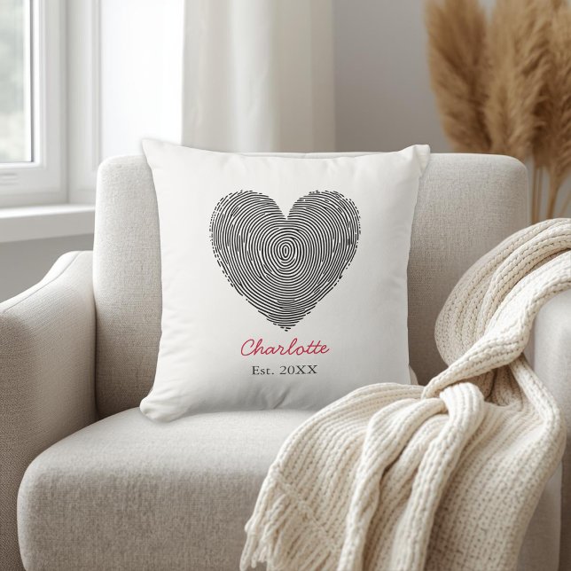 Minimalist Heart Fingerprint Personalized Name Cushion (Creator Uploaded)