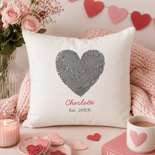 Minimalist Heart Fingerprint Personalized Name Cushion (Creator Uploaded)