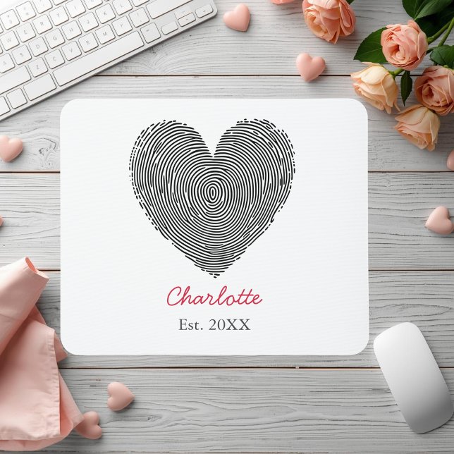 Minimalist Heart Fingerprint Personalized Name  Mouse Mat (Creator Uploaded)