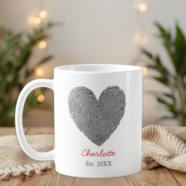Minimalist Heart Fingerprint Personalized Name Mug (Creator Uploaded)
