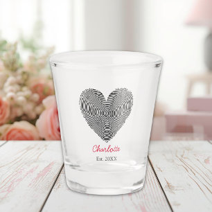 Minimalist Heart Fingerprint Personalized Name  Shot Glass