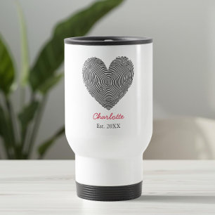Minimalist Heart Fingerprint Personalized Name  Travel Mug