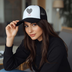 Minimalist Heart Fingerprint Personalized Name Trucker Hat