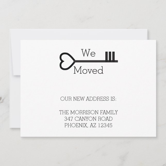 Minimalist Heart House Key New Address Moving Announcement (Front)