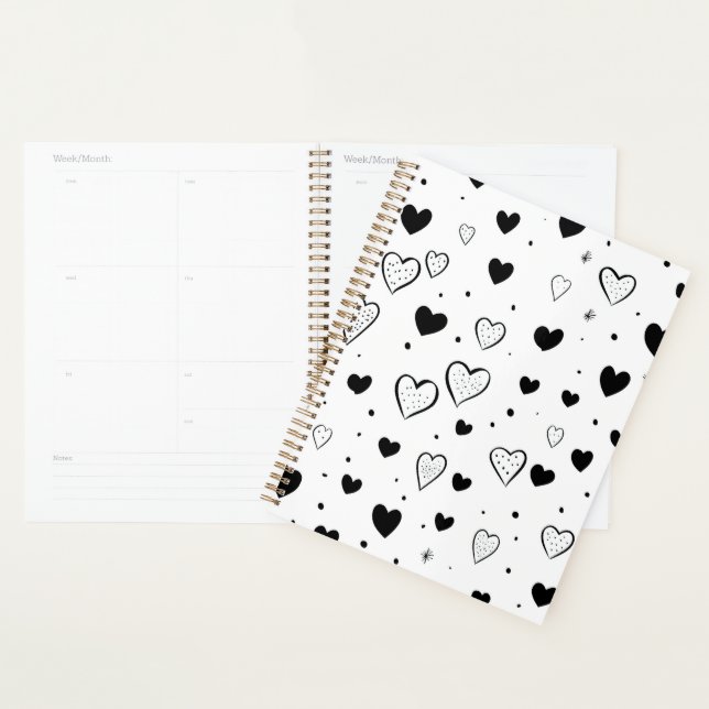 Minimalist Heart Notebook – Black and White Cute Planner (Display)