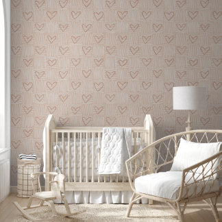 Minimalist Heart Pattern in Beige Wallpaper