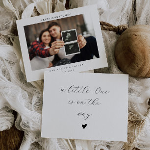 Minimalist Heart Photo Baby Announcement Card