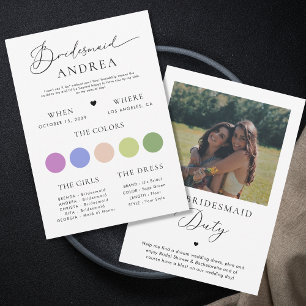 Minimalist Heart Photo Script Bridesmaid Info Card