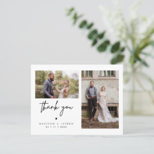 Minimalist Heart Photo Wedding Thank You Postcard
