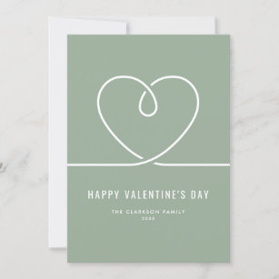 Minimalist Heart Sage Green Happy Valentine's Day Holiday Card