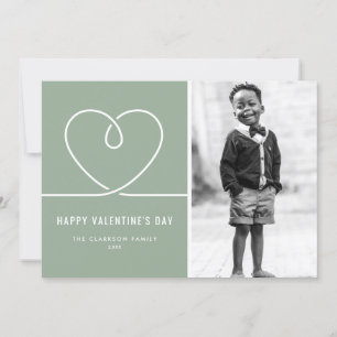 Minimalist Heart Sage Green Valentine's Day Photo Holiday Card
