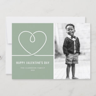 Minimalist Heart Sage Green Valentine's Day Photo Holiday Card