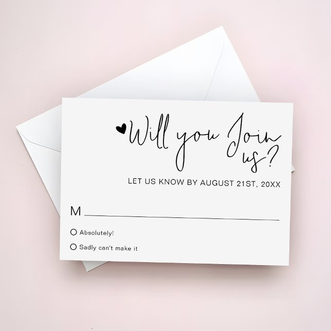 Minimalist Heart Script Contemporary Wedding RSVP Card (Creator Uploaded)