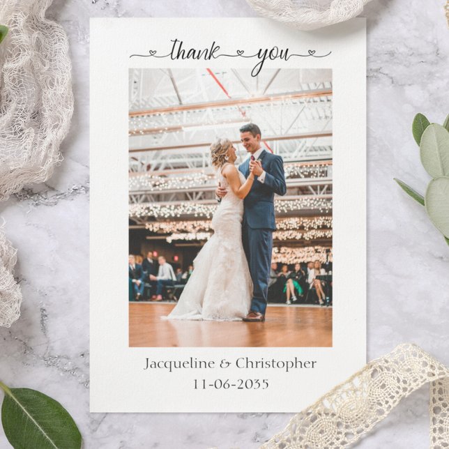 Minimalist Heart Script Wedding Photo Thank You Ca (Creator Uploaded)
