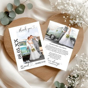 Minimalist Heart Script Wedding Photo Thank You Card
