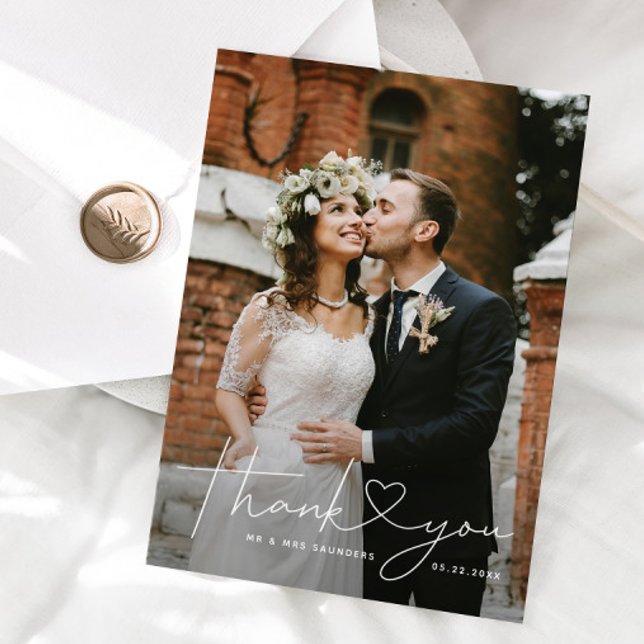 Minimalist Heart Script White Thank You Card (Creator Uploaded)