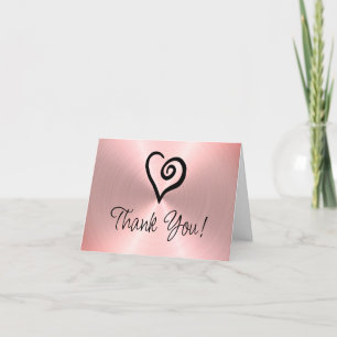 Minimalist Heart Spiral on Faux Metallic Rose Gold Thank You Card