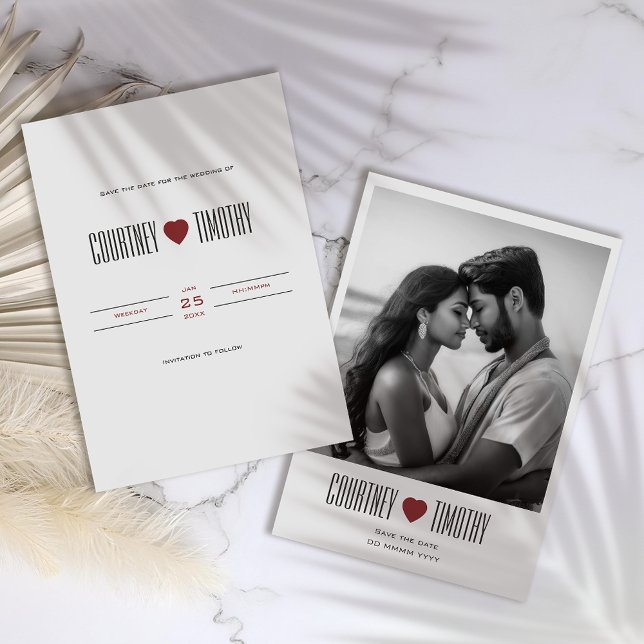 Minimalist Heart Wedding Save The Date With Photo (Creator Uploaded)