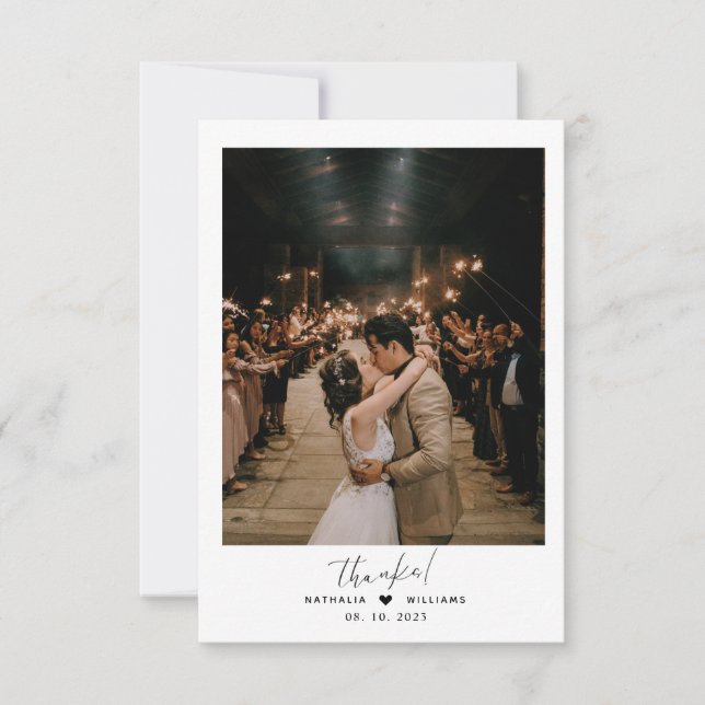 Minimalist  heart with photo Wedding Thank You Card (Front)