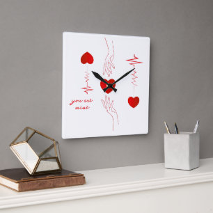 Minimalist Heartbeat and Hands Love Mug – Romantic Square Wall Clock
