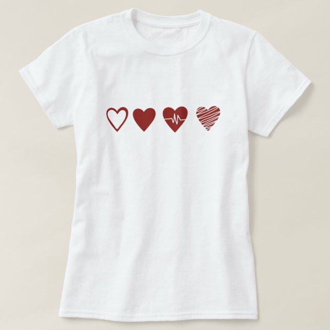 Minimalist Heartbeat EKG Line Art Four Hearts  T-Shirt (Design Front)