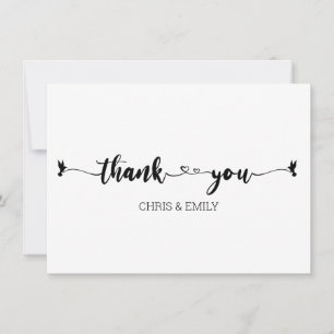 Minimalist Hearts and Bird Calligraphy Thank You Card