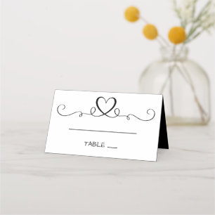Minimalist Hearts Black White Wedding Heart Love Place Card