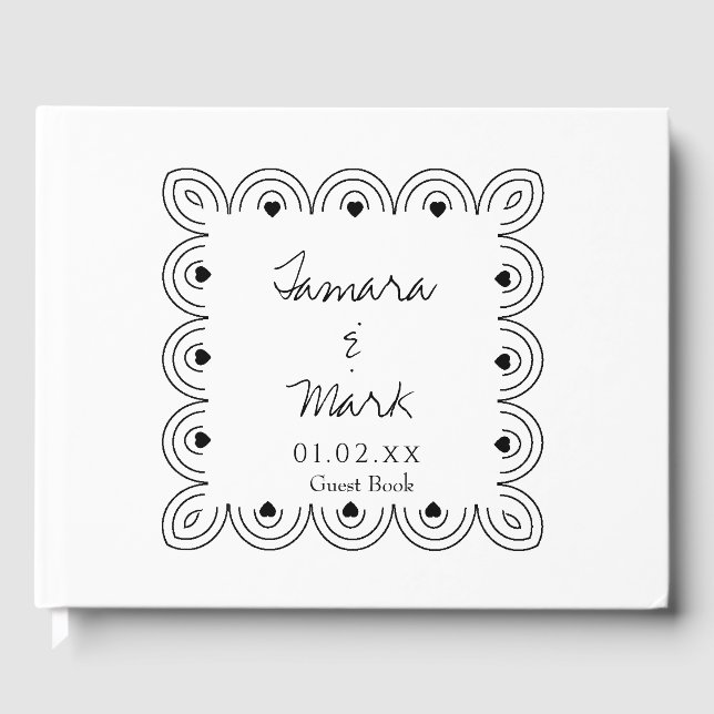 Minimalist Hearts Border Frame Wedding Logo Guest Book (Front)