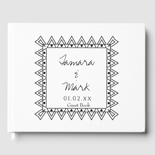 Minimalist Hearts Border Frame Wedding Logo Script Guest Book (Front)