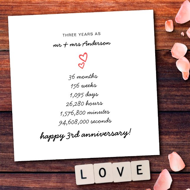 Minimalist Hearts Happy 3rd Wedding Anniversary Card (Creator Uploaded)
