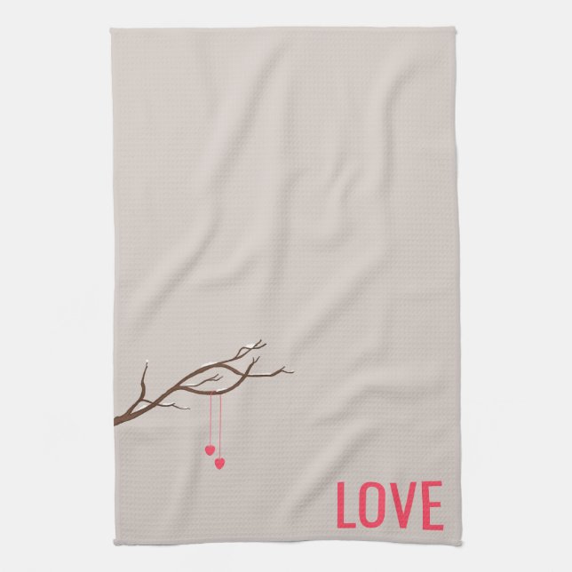 Minimalist Hearts in a Tree Valentine's design Tea Towel (Vertical)