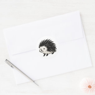 Minimalist Hedgehog – Black Ink Animal Design on Classic Round Sticker