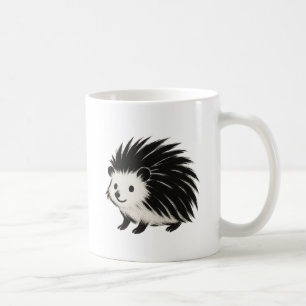 Minimalist Hedgehog – Black Ink Animal Design on Coffee Mug
