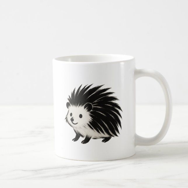 Minimalist Hedgehog – Black Ink Animal Design on Coffee Mug (Right)
