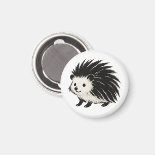 Minimalist Hedgehog – Black Ink Animal Design on  Magnet