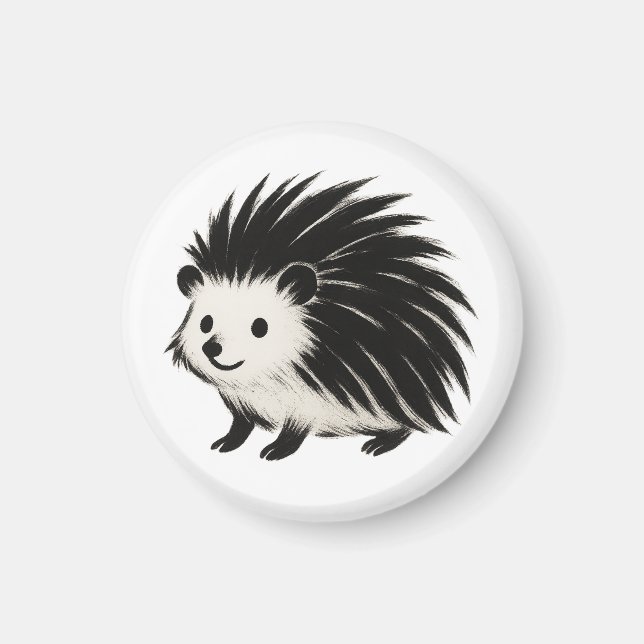 Minimalist Hedgehog – Black Ink Animal Design on  Magnet (Front)