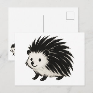 Minimalist Hedgehog – Black Ink Animal Design on Postcard