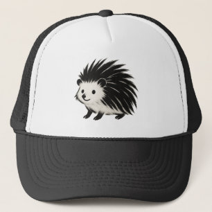 Minimalist Hedgehog – Black Ink Animal Design on Trucker Hat