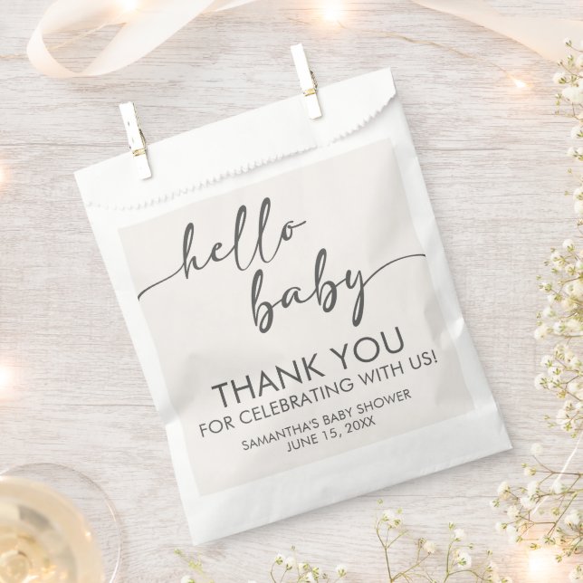 Minimalist Hello Baby Baby Shower Favour Bags (Clipped)