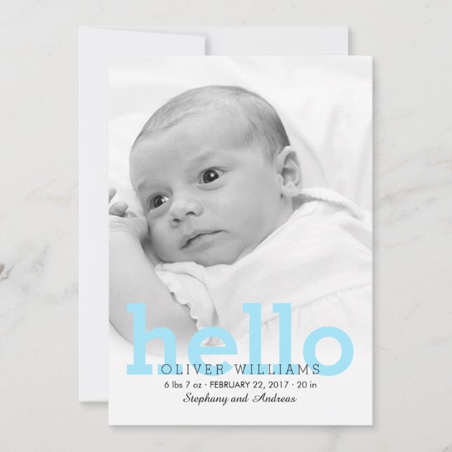Minimalist Hello Baby Birth Photo Announcement (Front)